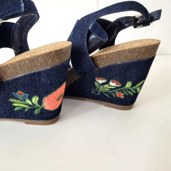 VeganBio Embroidered Cork Wedge Sandals - Picture 8 of 9